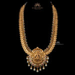 Splendid Pachi Haram with Intricate Lakshmi Design and Pearl Droplets | Kameswari Jewellers