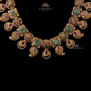 Contemporary Pachi Haram with Square Emeralds and Filigree Work