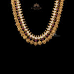 Elegant Pachi Kasu Haram Adorned with Ruby Pota | Kameswari Jewellers