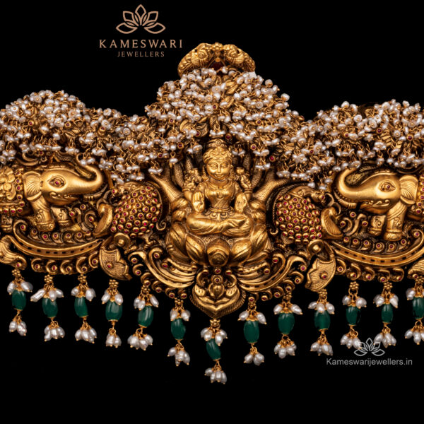 Goddess Lakshmi Vaddanam with Elephants, Peacocks and Pearls