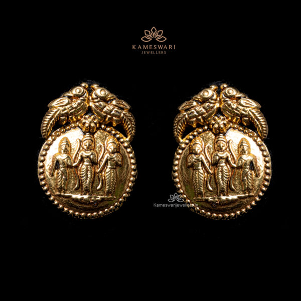 Traditional Temple Design Gold Earrings by Kameswari Jewellers